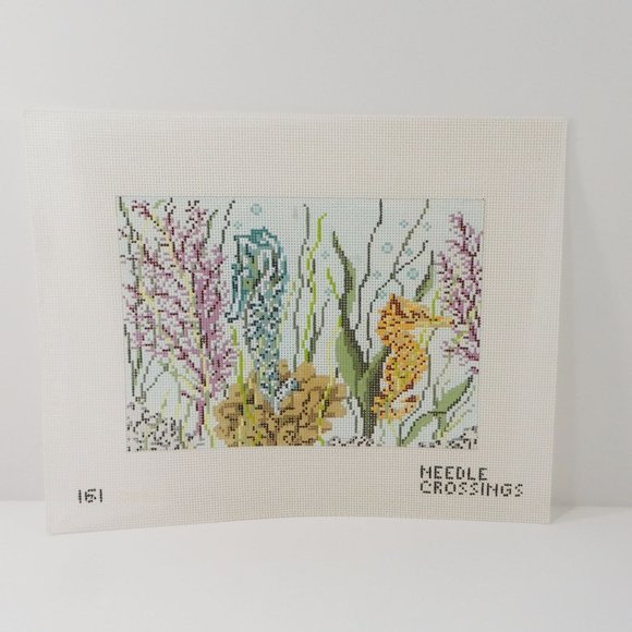 New Seahorse Ocean Scene Needlepoint Canvas Needle Crossings Hand Painted Beach - Picture 2 of 4